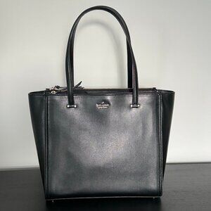 Kate Spade Large Black Leather Tote Bag with Strap, 3 Compartments, NWOT. Office
